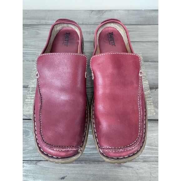 BORN Red Leather Slip On Mules Size 8 - Picture 2 of 10